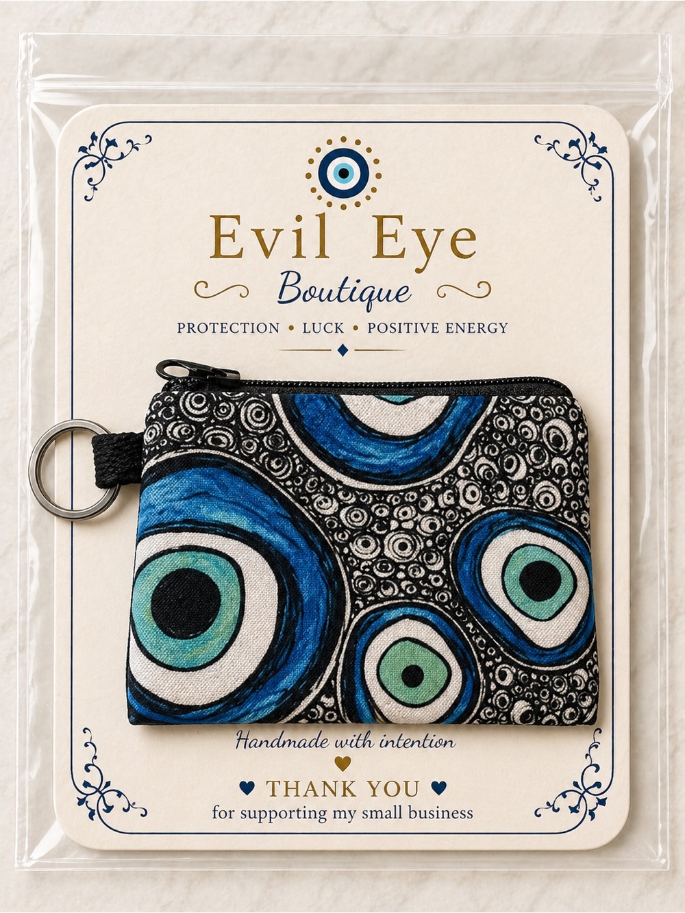 Evil Eye Boutique Coin Pouch - Blue & Teal Eye Print